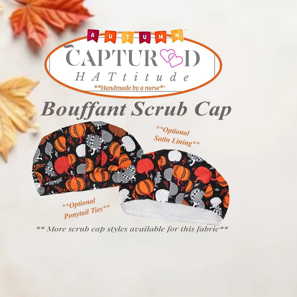 Womens Night Pumpkins Bouffant Scrub Cap, Handmade NWOT